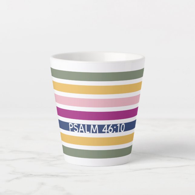 Modern Pastel Striped Christian PSALM 46:10 Latte Mug (Front)