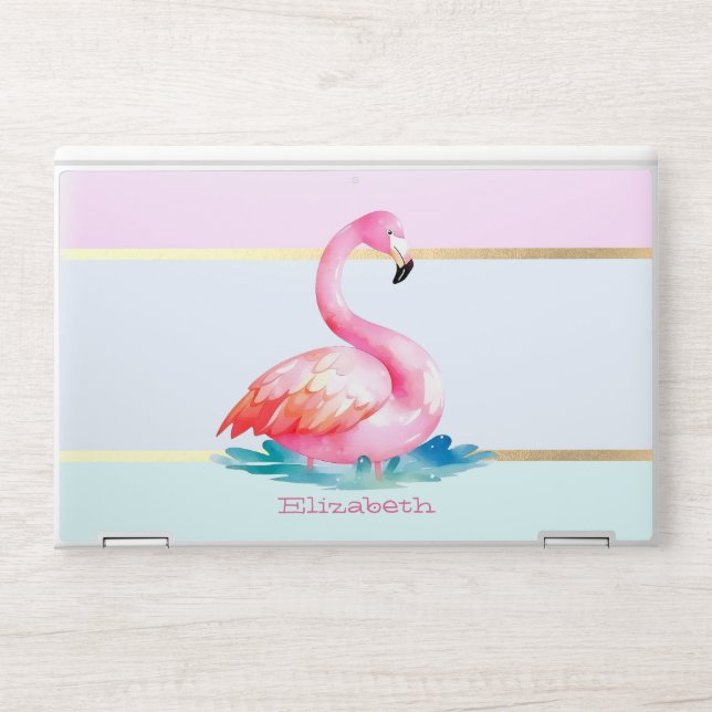 Modern Pastel Striped,Pink Flamingos  HP Laptop Skin (Front)