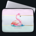 Modern Pastel Striped,Pink Flamingos  Laptop Sleeve<br><div class="desc">Pink flamingos on  pastel striped background with your name.</div>