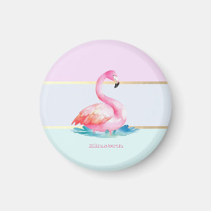 Modern Pastel Striped,Pink Flamingos Magnet
