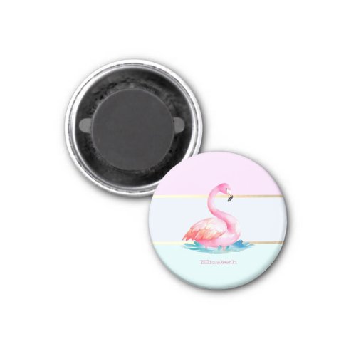 Modern Pastel StripedPink Flamingos  Magnet