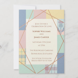 Modern Pastel Tartan Wedding Invitation