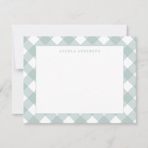 Modern Pastel Teal Green Gingham Plaid Check Note Card