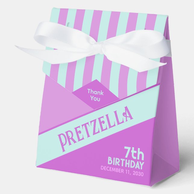 Modern Pastel Teal Pink Stripes Favor Box (Front)