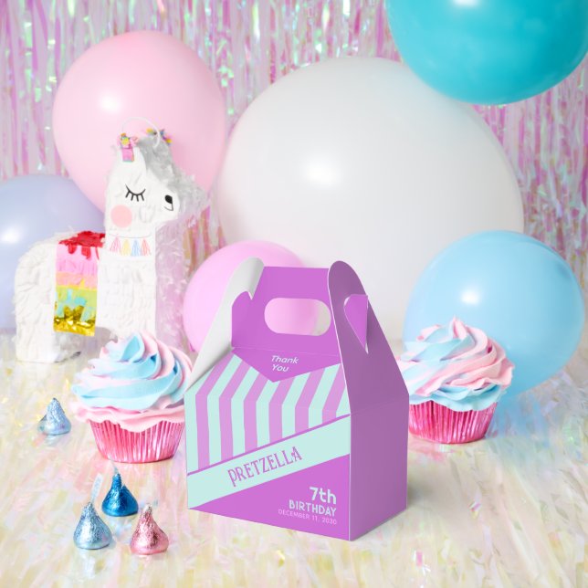 Modern Pastel Teal Pink Stripes Gable Favor Box (Party)