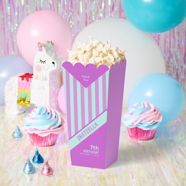 Modern Pastel Teal Pink Stripes Popcorn Favor Box (Party)