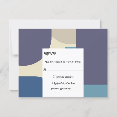Modern Pastel Teal Purple Retro Abstract Wedding RSVP Card