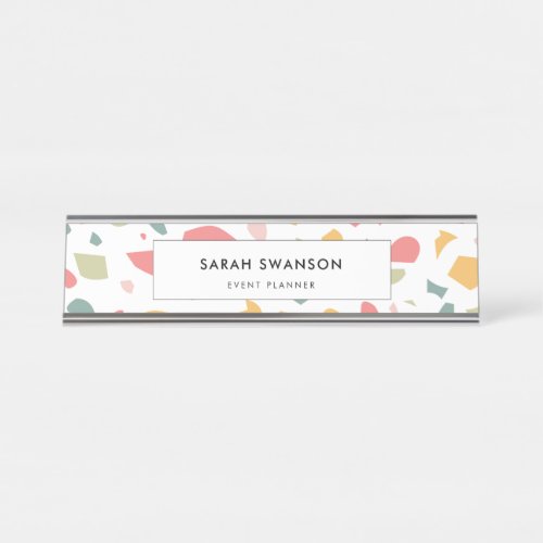 Modern pastel terrazzo pattern desk name plate