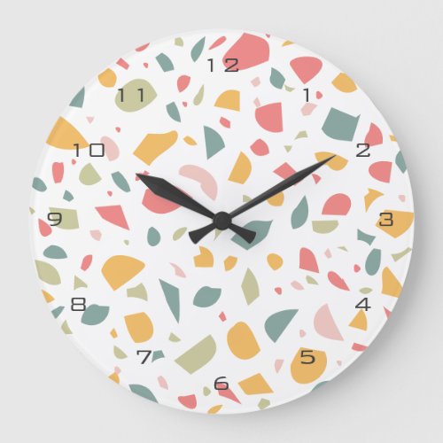 Modern pastel terrazzo pattern large clock