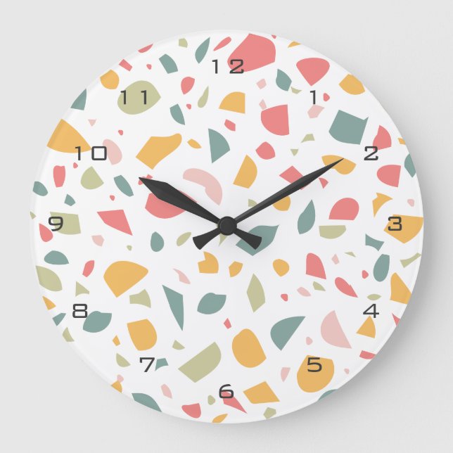 Modern pastel terrazzo pattern large clock (Front)