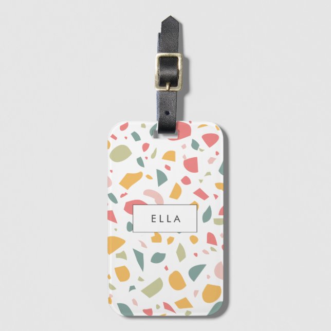 Modern pastel terrazzo pattern luggage tag (Front Vertical)