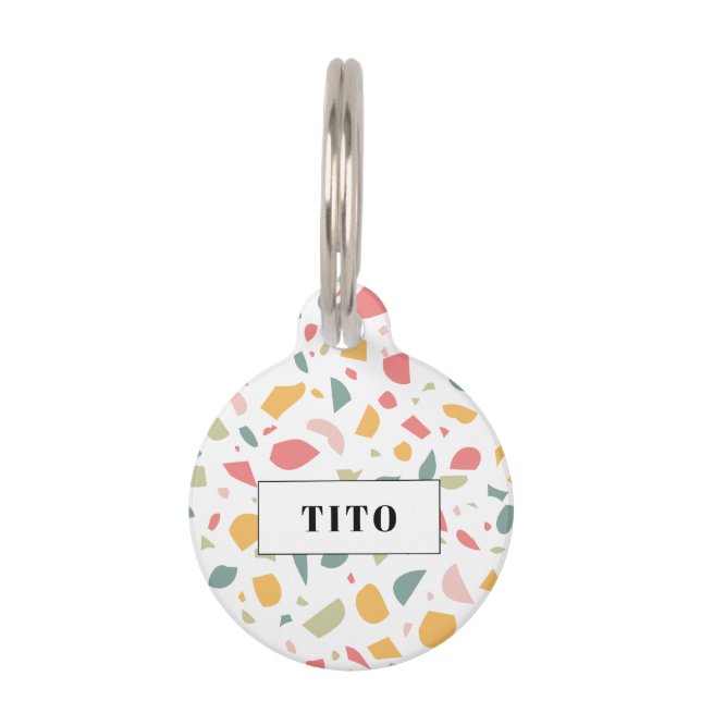 Modern pastel terrazzo pattern pet ID tag (Front)