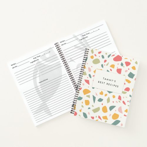 Modern pastel terrazzo pattern recipe notebook