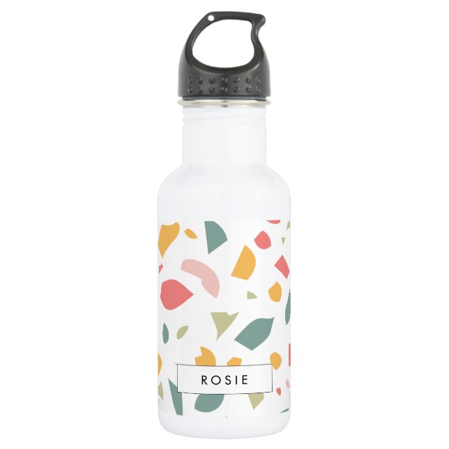 Modern pastel terrazzo pattern stainless steel water bottle (Front)