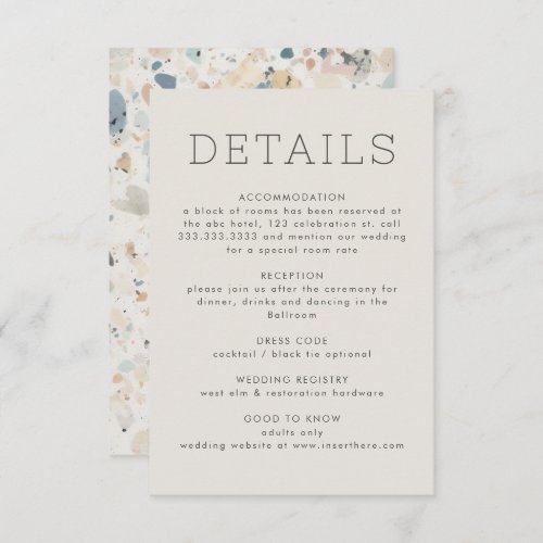 Modern Pastel Terrazzo Pattern Wedding Enclosure Card