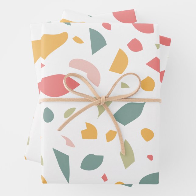 Modern pastel terrazzo pattern wrapping paper sheets (In situ)