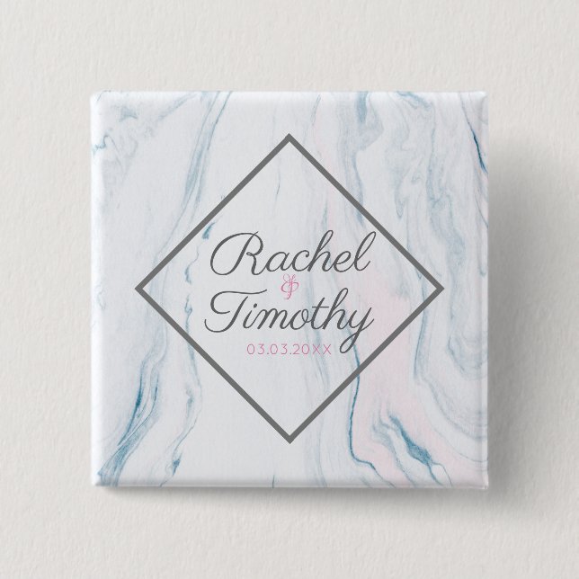 Modern Pastel Tones Marble Stone- Save The Date Pinback Button (Front)