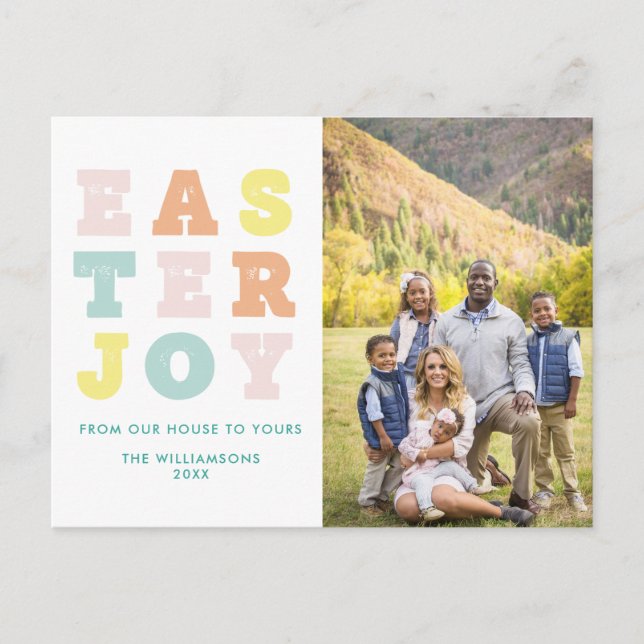 Modern Pastel Typographic Family Photo Easter  Holiday Postcard (Front)