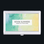 Modern Pastel Watercolor Background Yellow & Green Business Card Holder<br><div class="desc">Simple elegant modern watercolor background pastel greens and yellow.
With background for customizable text.</div>