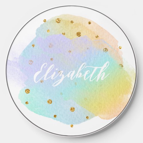 Modern pastel watercolor rainbow wireless charger