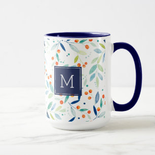 Modern Pastel Watercolors Leafs & Berries Pattern Mug