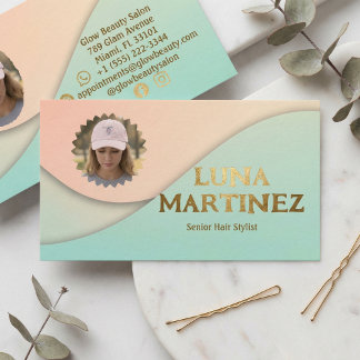 Modern Pastel Waves Photo Hair Stylist Business Card