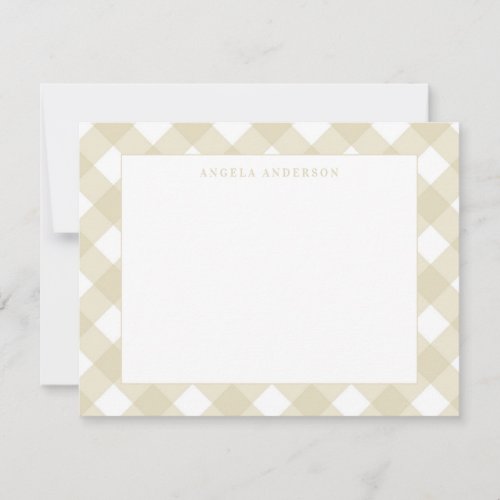 Modern Pastel Yellow Brown Gingham Plaid Check Note Card