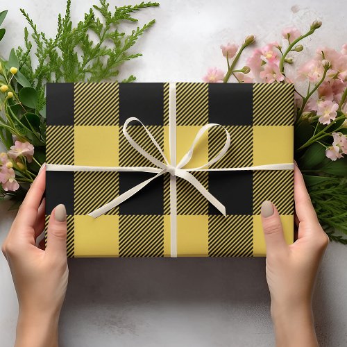 Modern Pastel Yellow Buffalo Plaid Easter  Wrapping Paper