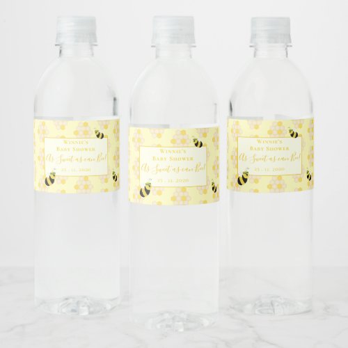 Modern Pastel Yellow Bumble Bee Custom Baby Shower Water Bottle Label