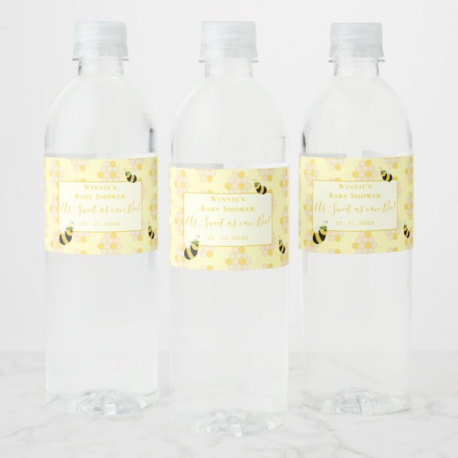 Modern Pastel Yellow Bumble Bee Custom Baby Shower Water Bottle Label (Bottles)