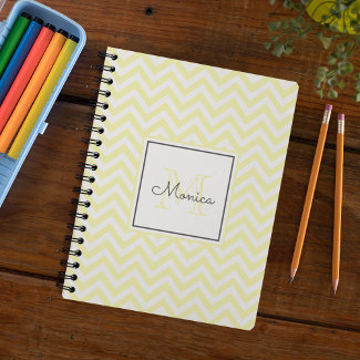 Modern Pastel Yellow Chevron Pattern Monogram