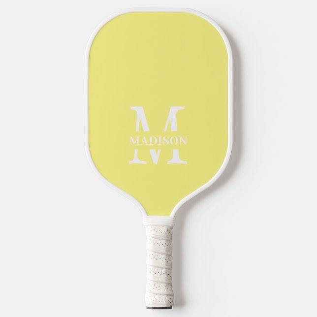 Modern Pastel Yellow Minimalist Monogram Name Pickleball Paddle (Front)