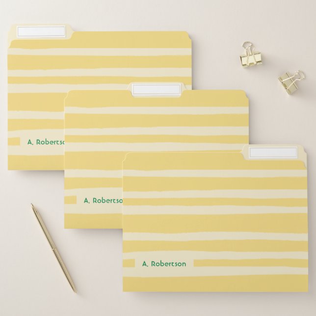Modern Pastel Yellow Stripes Personalized Teacher File Folder (Set)