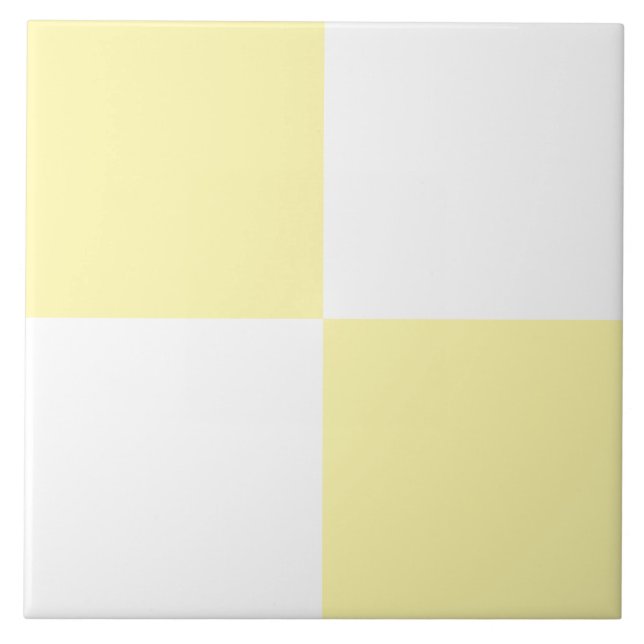Modern Pastel Yellow White Checkered Ceramic Tile (Front)