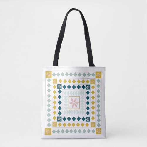 Modern Pastels Geometric Floral Tile Pattern Tote Bag