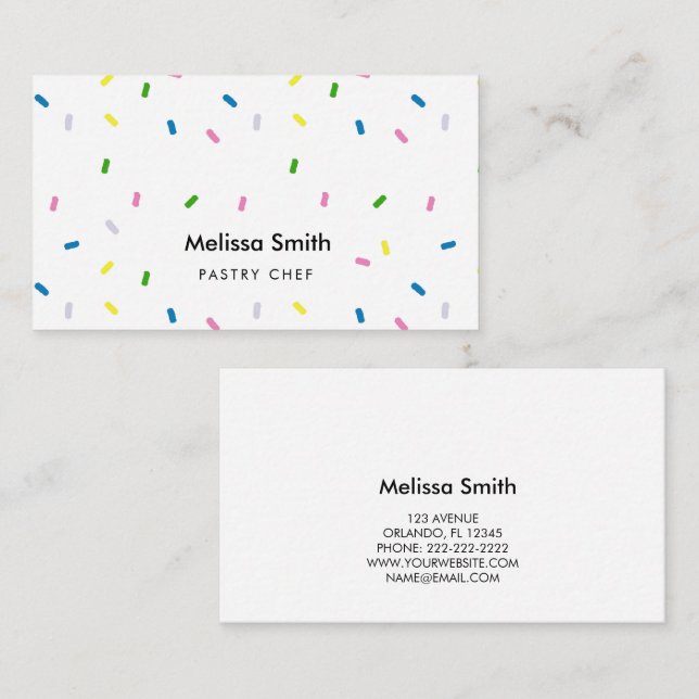 Modern Pastry Chef Sprinkles Business Card (Front/Back)