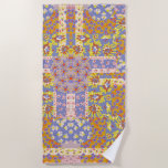 Modern Patchwork Daisy Flowers on Periwinkle Beach Towel