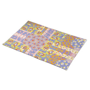 Modern Patchwork Daisy Flowers on Periwinkle Cloth Placemat