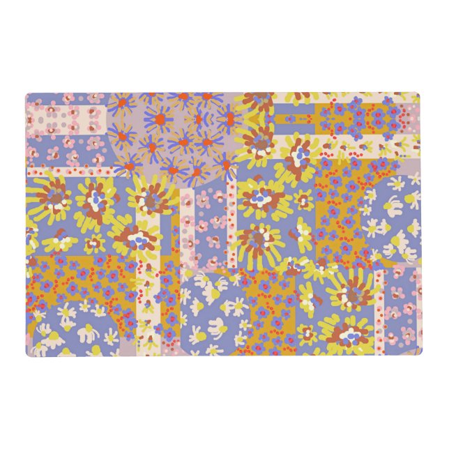 Modern Patchwork Daisy Flowers on Periwinkle Placemat (Back)