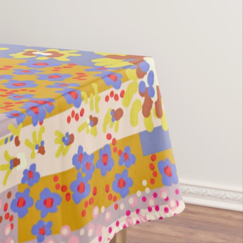 Modern Patchwork Daisy Flowers on Periwinkle Tablecloth
