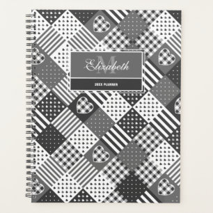 Modern patchwork quilt gingham black and white planner