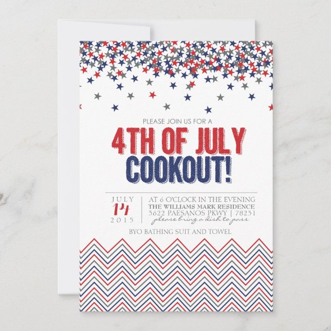 Modern Patriotic 4th of July Cookout Invitation (Front)