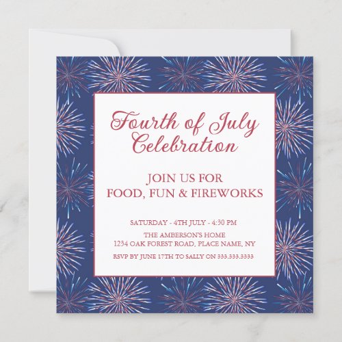 Modern Patriotic 4th of July Fireworks Party Invitation