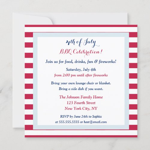 Modern Patriotic 4th of July Summer Barbeque Party Invitation