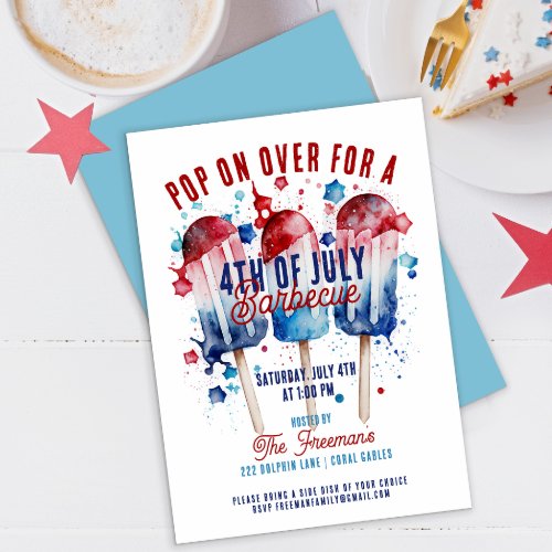 Modern Patriotic 4th Of July Watercolor Stylish Invitation