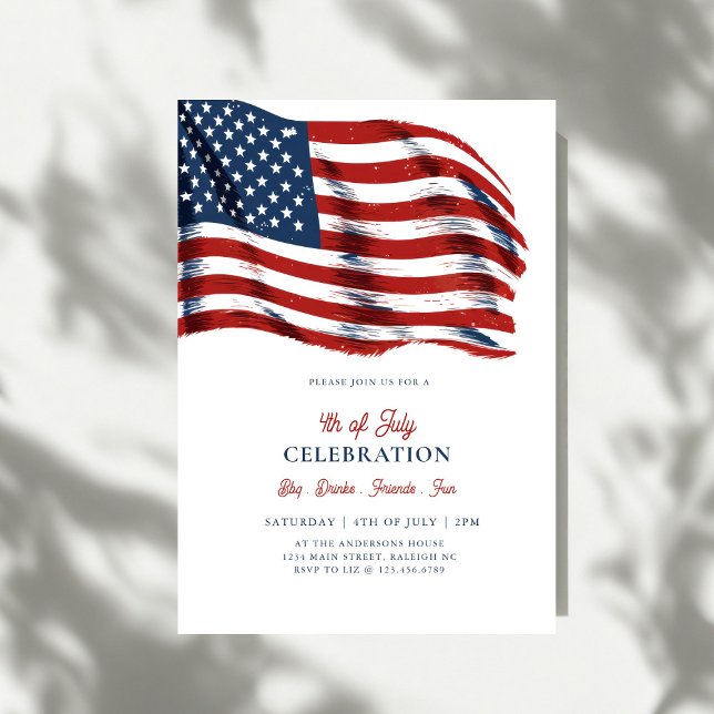 Modern Patriotic American Flag 4th of July Party Invitation (Creator Uploaded)
