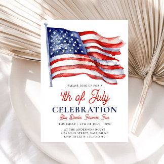 Modern Patriotic American Flag 4th of July Party Invitation