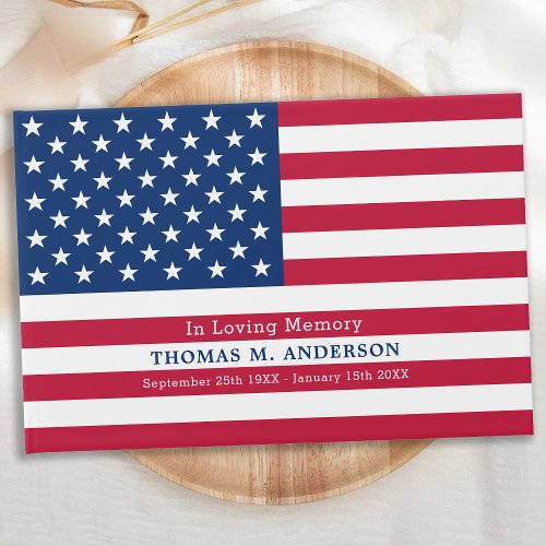 Modern Patriotic American Flag Memorial Funeral Guest Book
