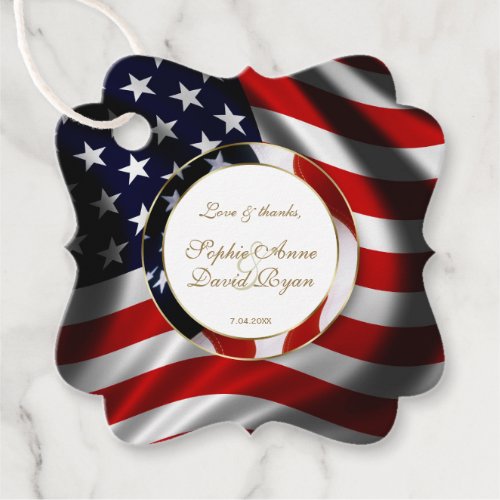 Modern Patriotic Elegant USA Flag Gold Wedding Favor Tags