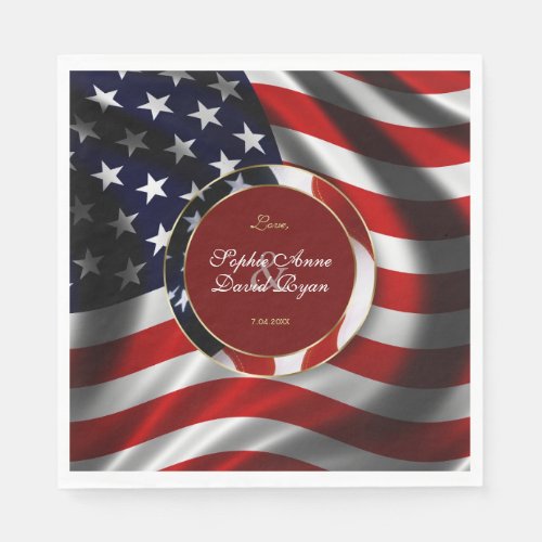 Modern Patriotic Elegant USA Flag Gold Wedding Napkins